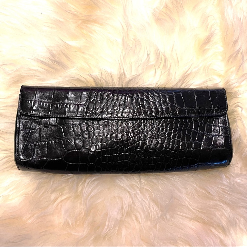 FURLA Black croc embossed clutch 😍👜